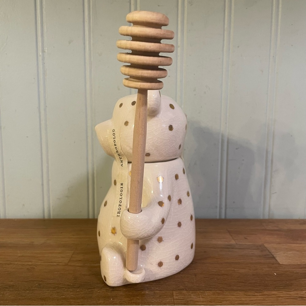 NEW Anthropologie Ceramic Dottie Honey Bear Jar with Dipper - Picture 4 of 8